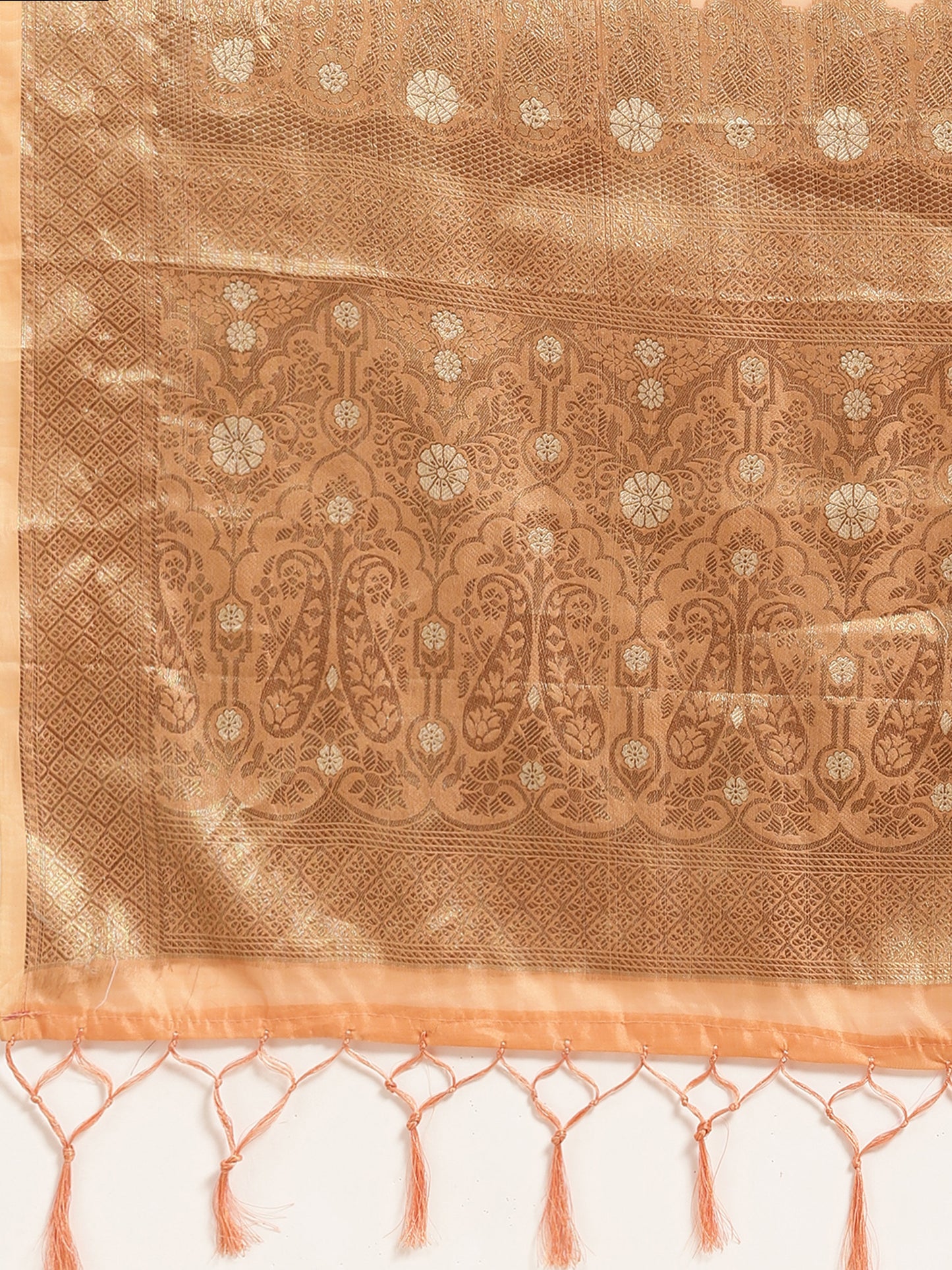 Women's Silk Blend Peach Woven Design Woven saree With Blouse Piece