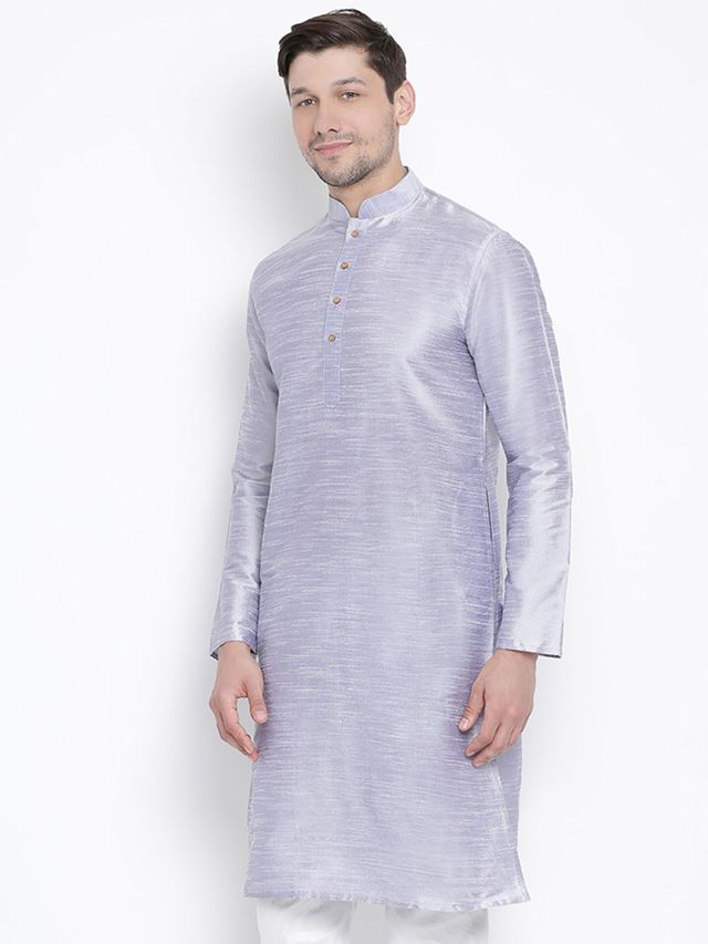 Men's Light Blue Silk Blend Straight Kurta
