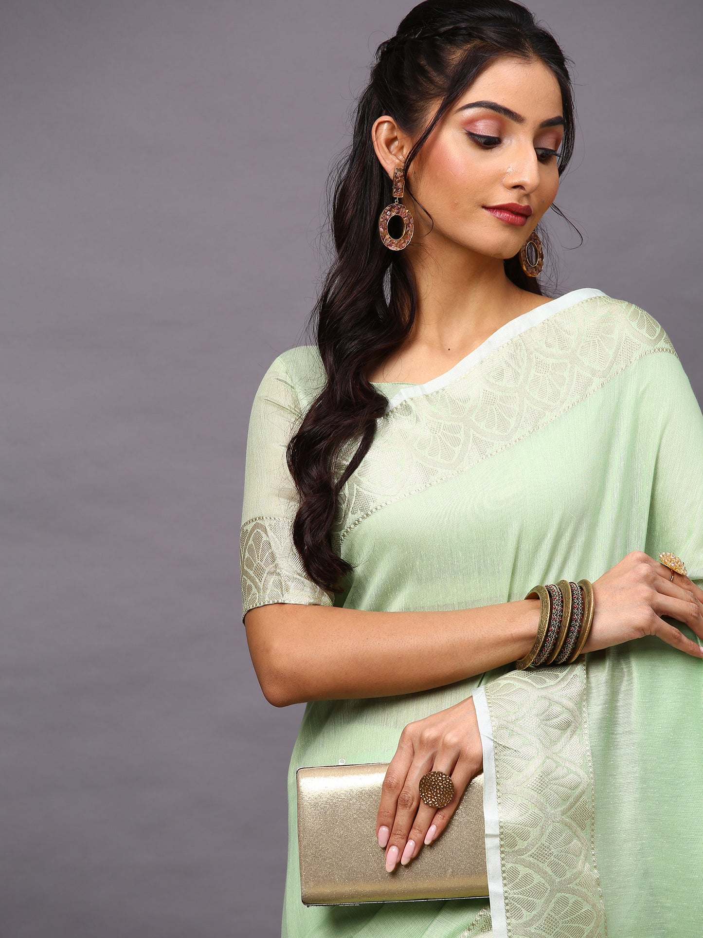 Women's Linen Blend Green Woven Design Designer Saree With Blouse Piece