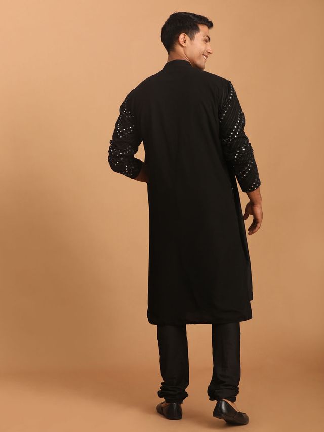 Men's Black Georgette Straight Kurta Pyjama Set