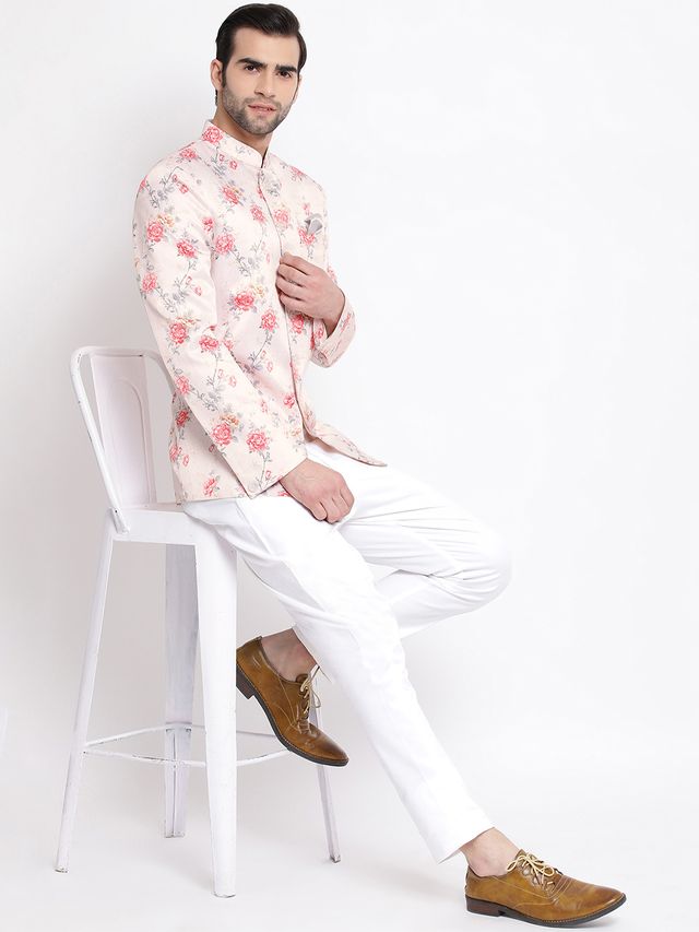 Men's Peach Silk Blend Straight Jodhpuri