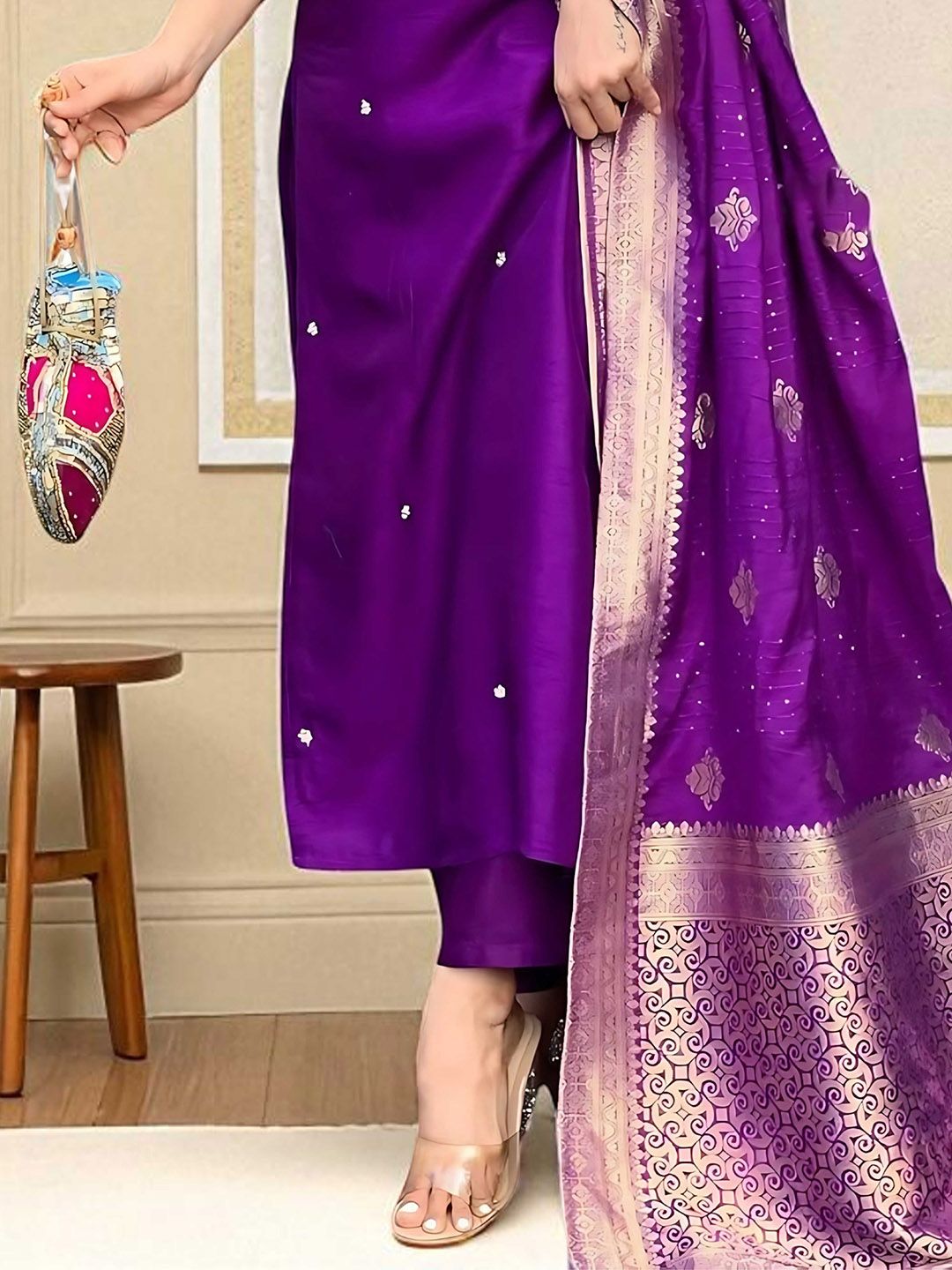 Dhiyona SN Women's Floral Embroidered Cotton Kurta with Trousers & Dupatta