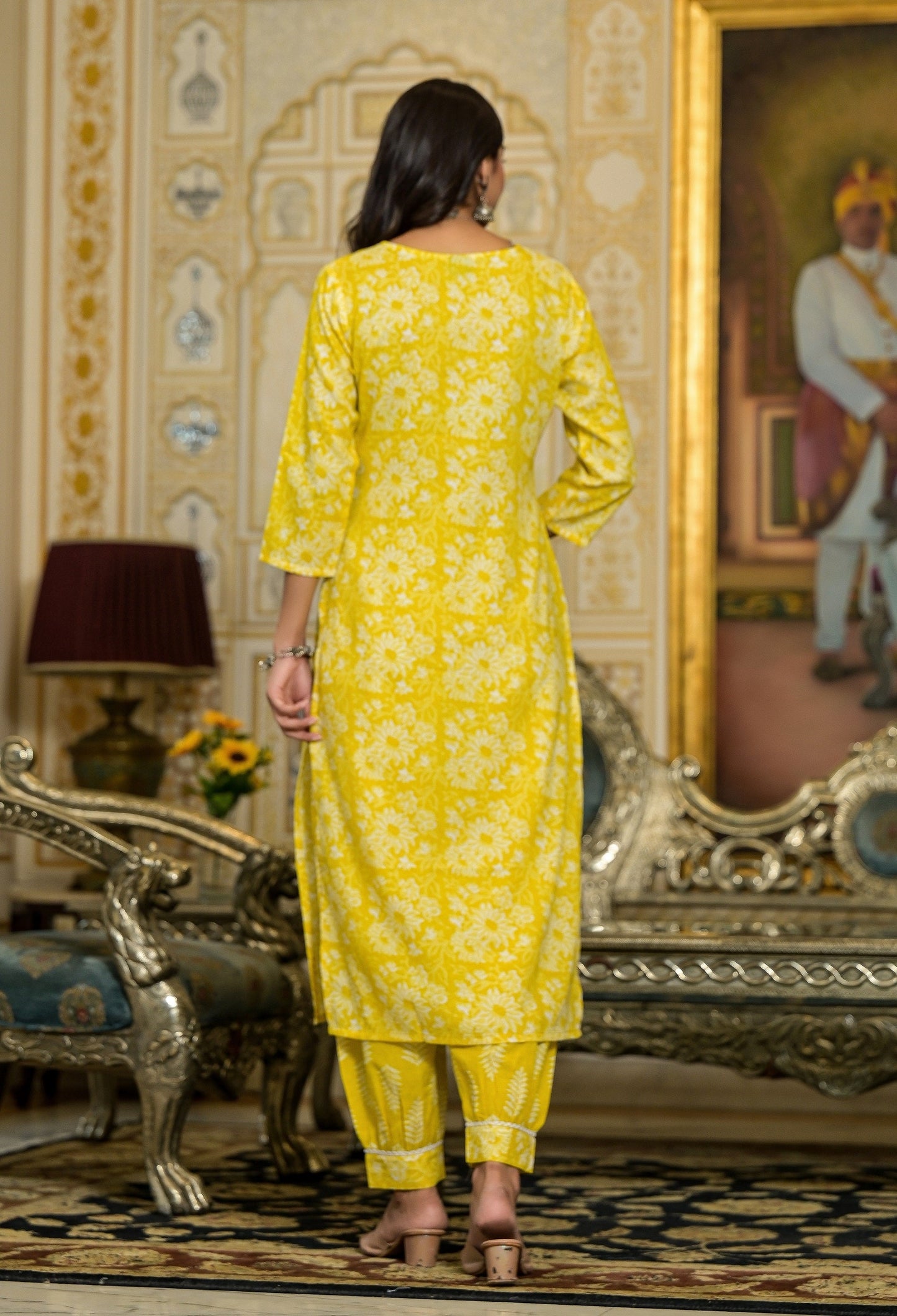Women Yellow Embroidery Viscose Rayon Kurta, Pant And Dupatta Set