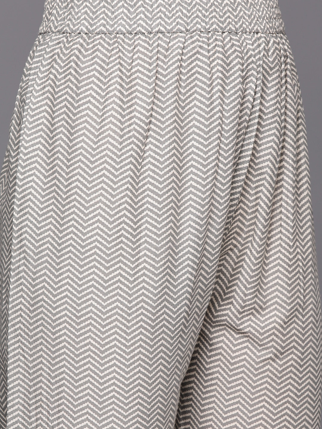 Dhiyona VR Women's Grey Floral Printed Angrakha Style Anarkali Kurta Paired With Printed Bottom