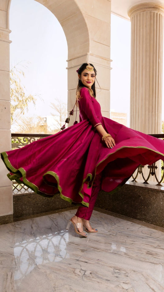 Magenta Lilly Cotton Silk Anarkali Set