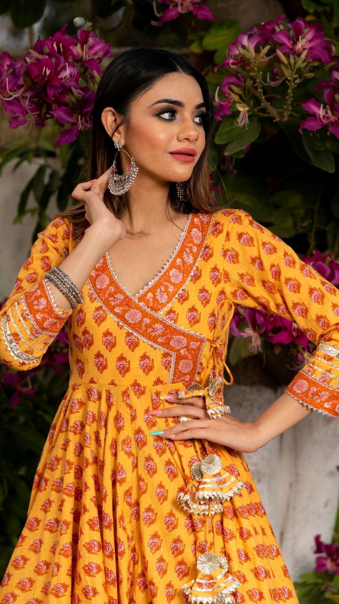 Mehar Light Brown Hand Block Angrakha Set