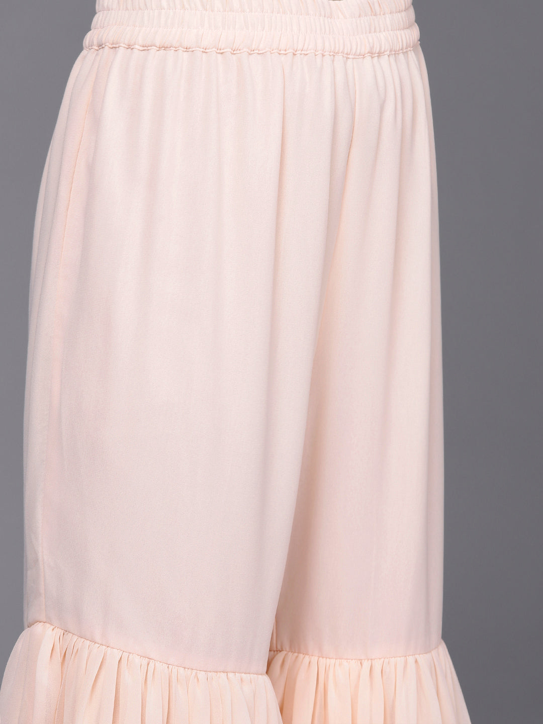 Dhiyona VR Women's Peach Embroidered Straight Kurta Paired With Contrast Bottom And Dupatta With Four Sided Fringes