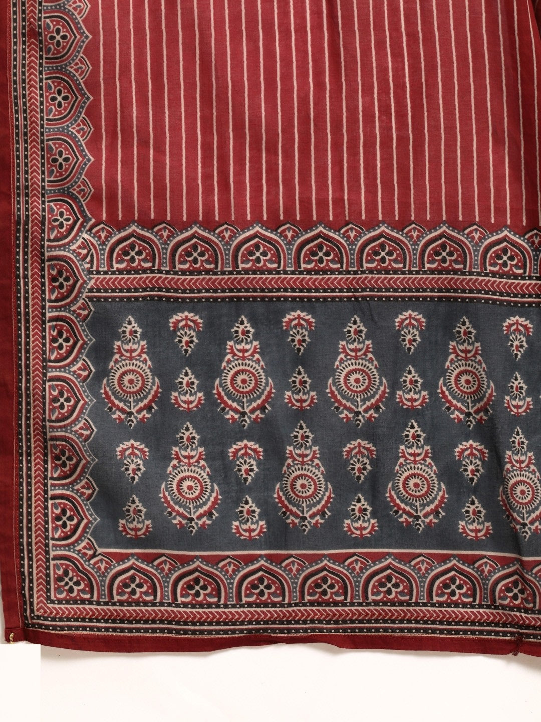 Women Viscose Red Kurta And Pant Set With Dupatta
