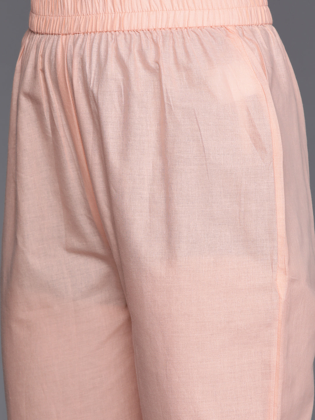 Dhiyona VR Women's Peach Thread And Sequins Embroidered Kurta With Tonal Bottom And Dupatta