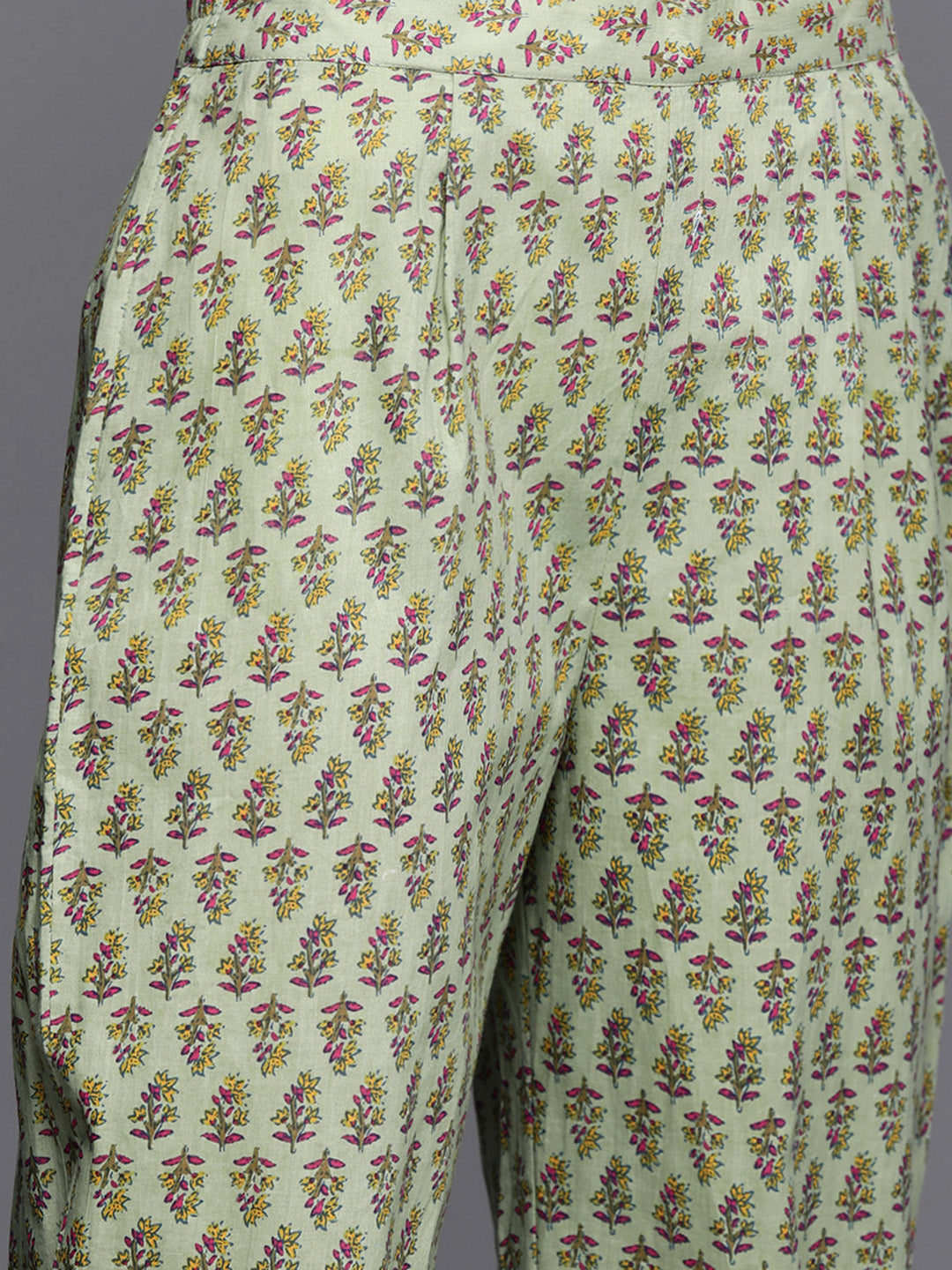 Dhiyona VR Women's Floral Printed Embroidered Kurta With Straight Pant And Chiffon Dupatta