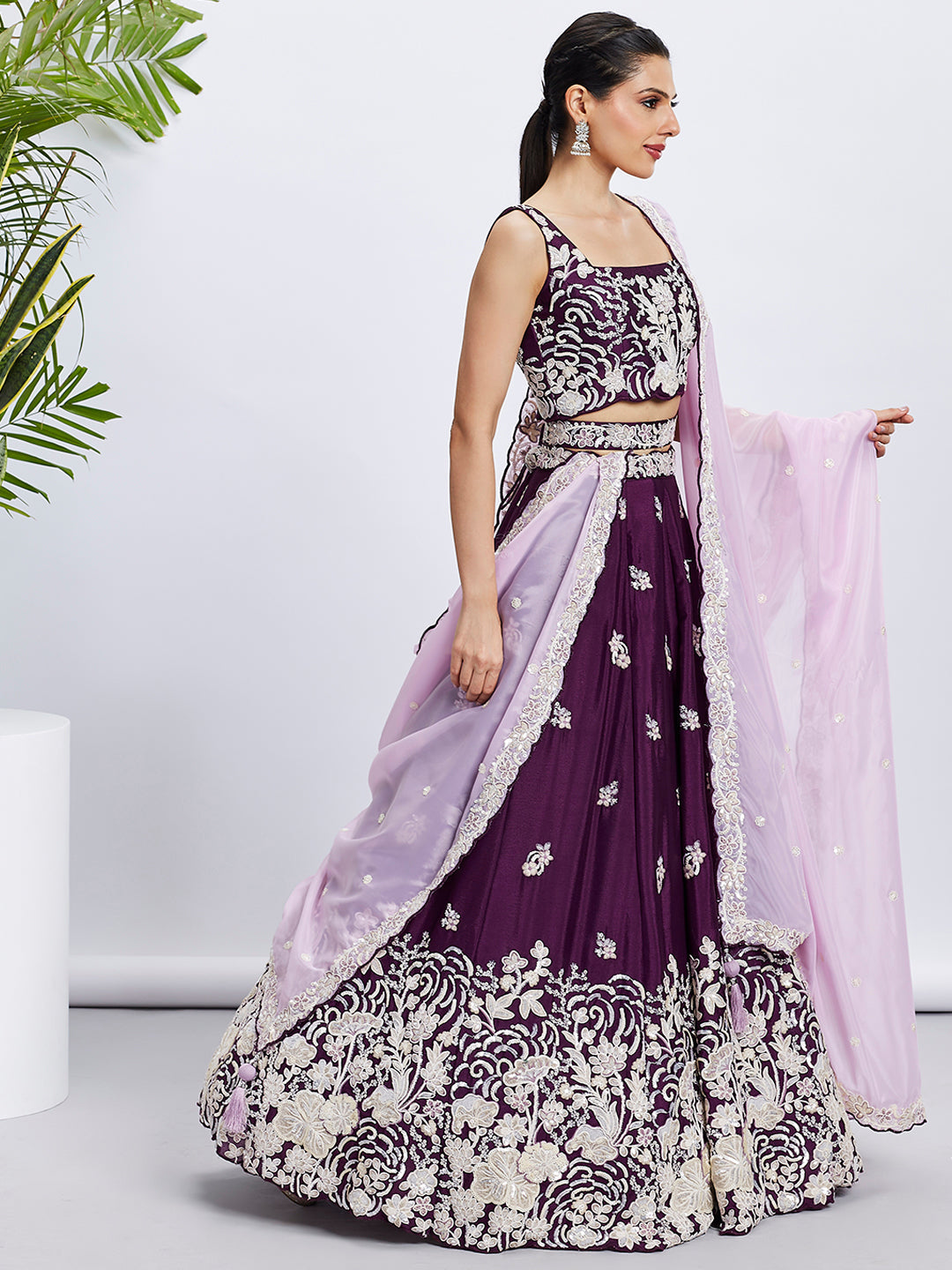 Women Purple Pure Georgette Sequins and thread embroidery Lehenga choli & Dupatta