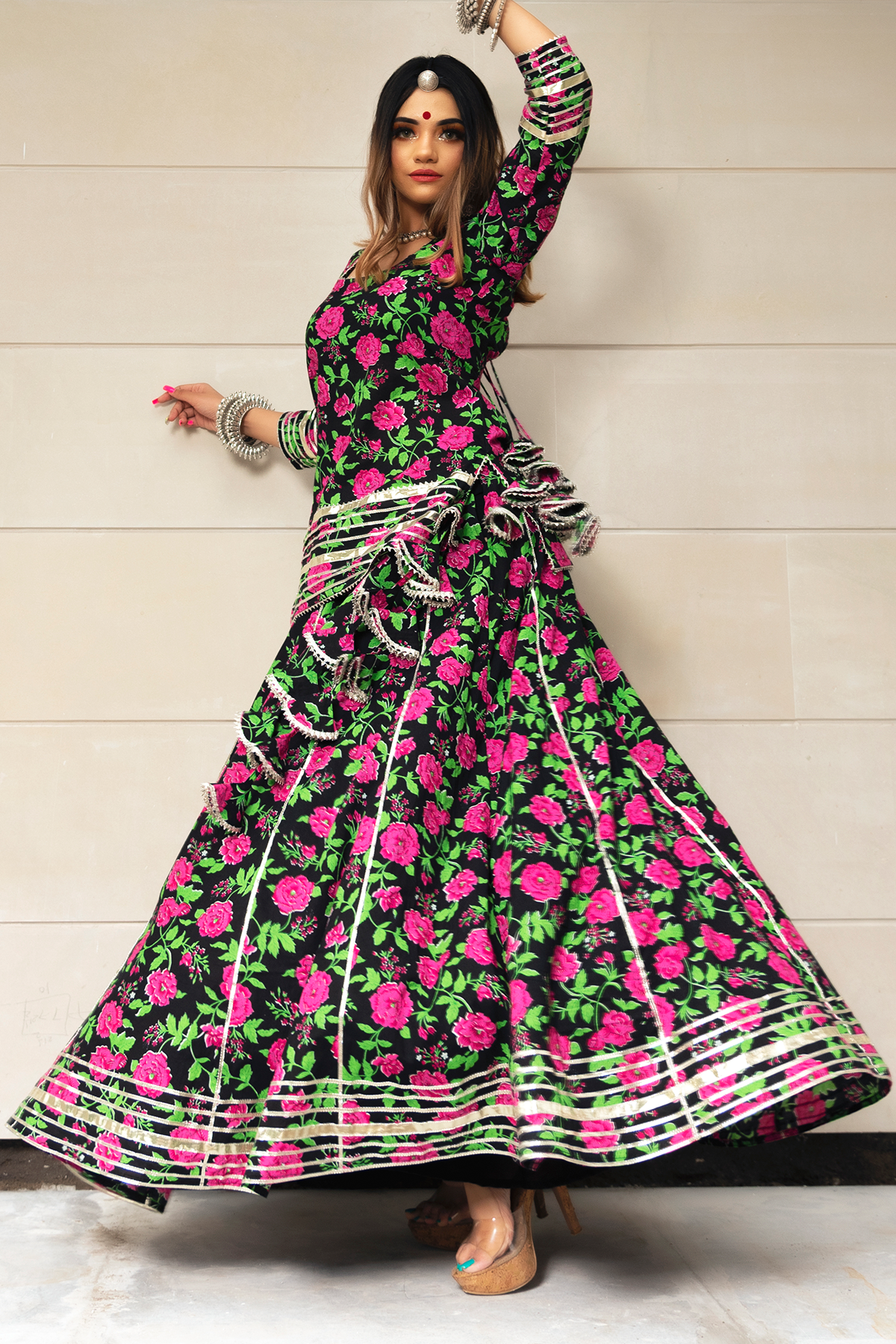 Gulmohar Cotton Hand Block Skirt Set