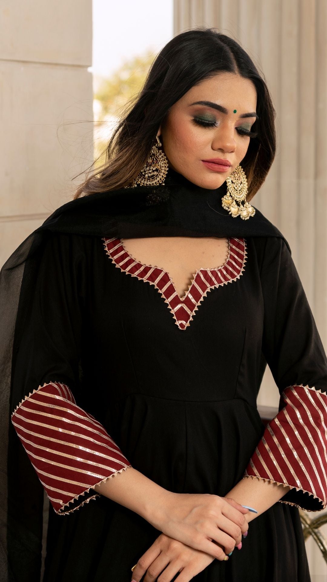 Hina Black And Maroon Anarkali Set