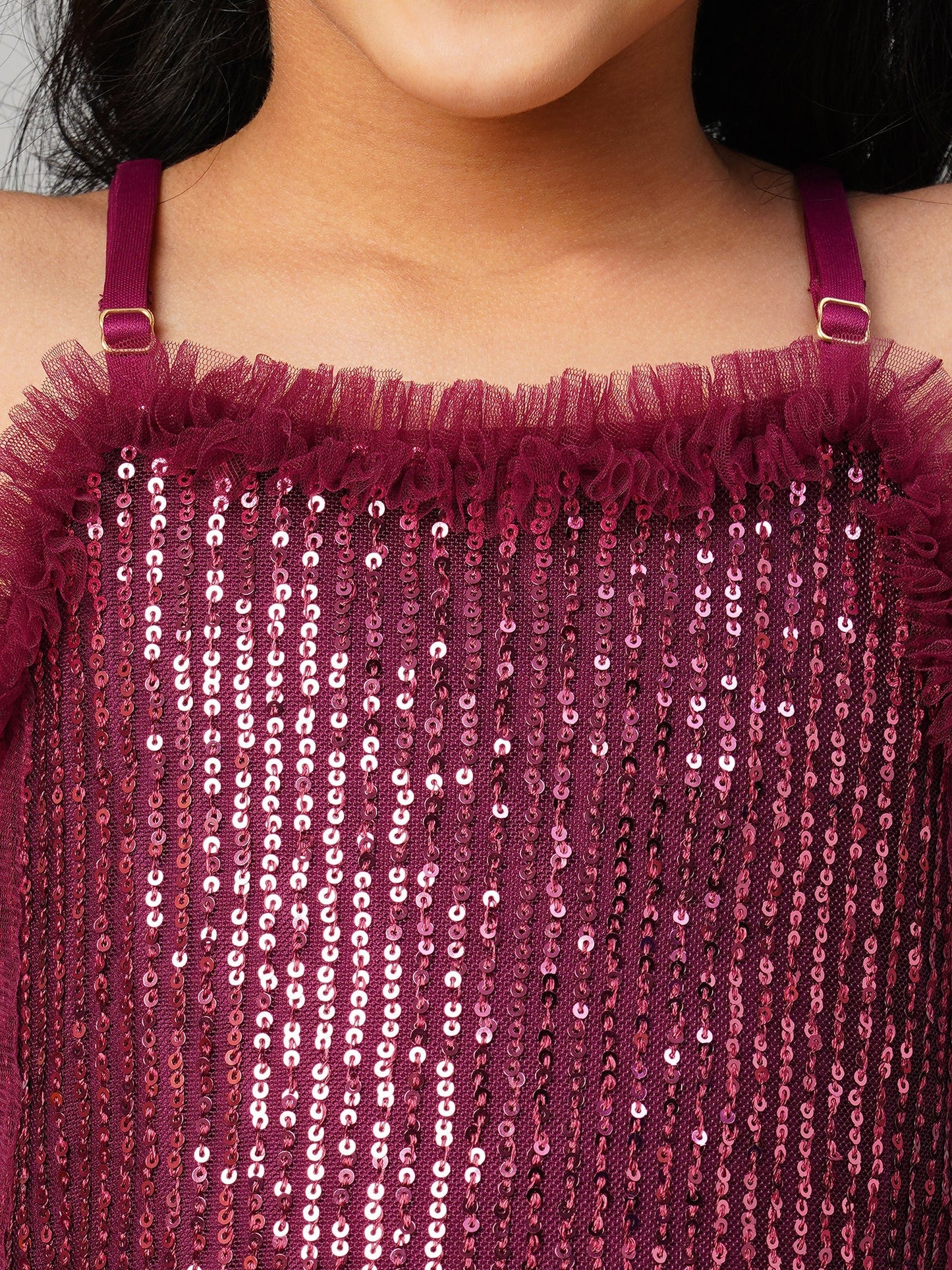 Glam up Girls Maroon Pant with sequins Top Party Girls Co-ordinate set