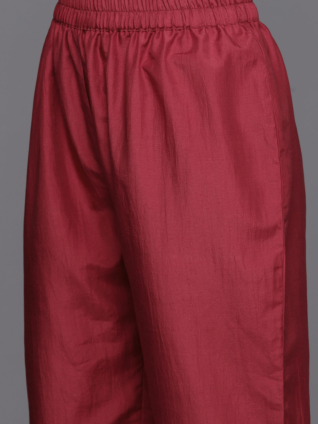 Dhiyona VR Women's Maroon Round Neck Yoke Embroidered Straight Kurta Paired With Tonal Embroidered Bottom And Contrast Dupatta With Fringes