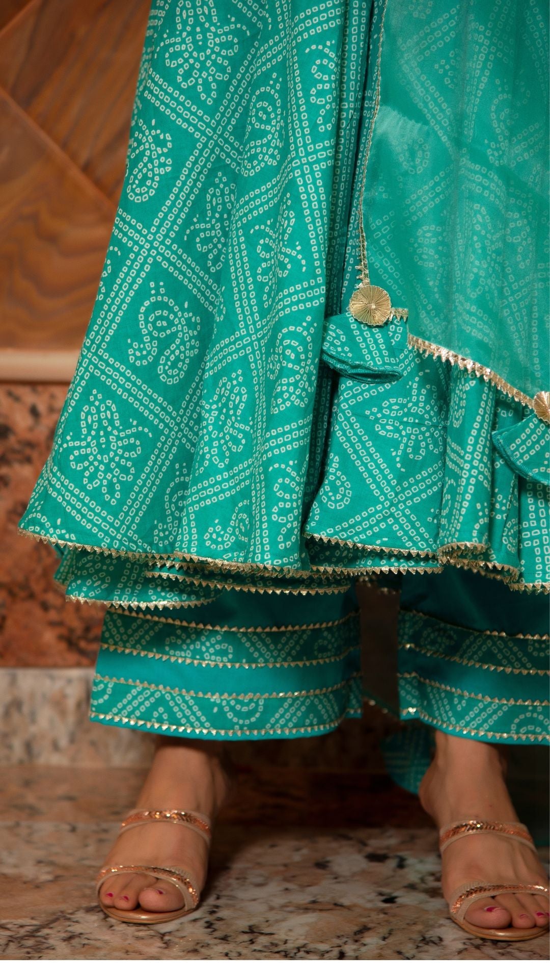 Bandhej Tiffany Blue Cotton Anarkali Set