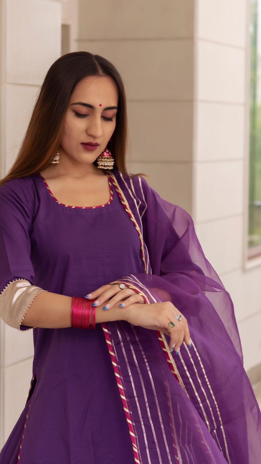 Falguni Purple Kurta Skirt Set