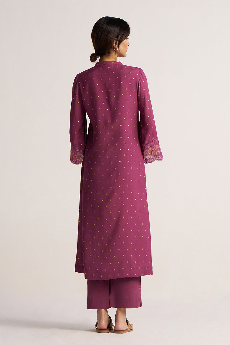 Women's Damson Purple Viscose Zari Jacquard Zari Polka Festive Co-ord Set