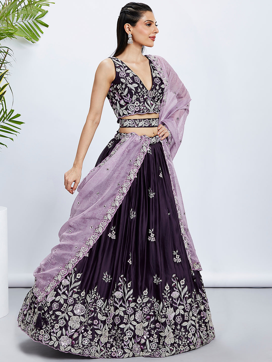 Women Purple Pure Georgette Sequins and thread embroidery Lehenga choli & Dupatta