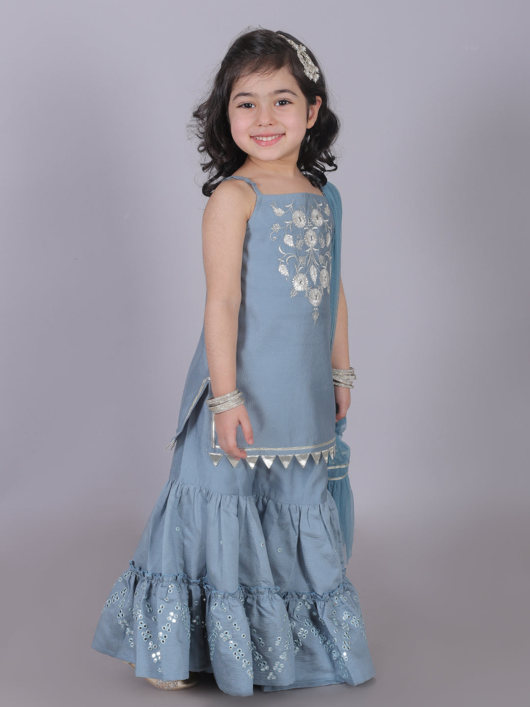 Zarqa Girls Blue Kurta with Sharara and dupatta set