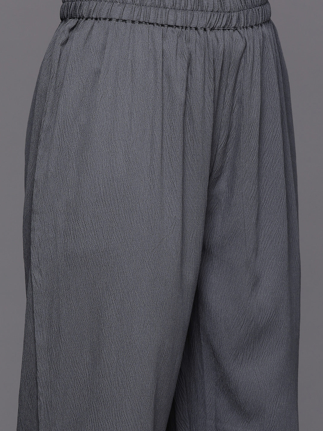 Dhiyona VR Women's Grey Empire Gathered Details A-Line Kurta Paired With Tonal Bottom