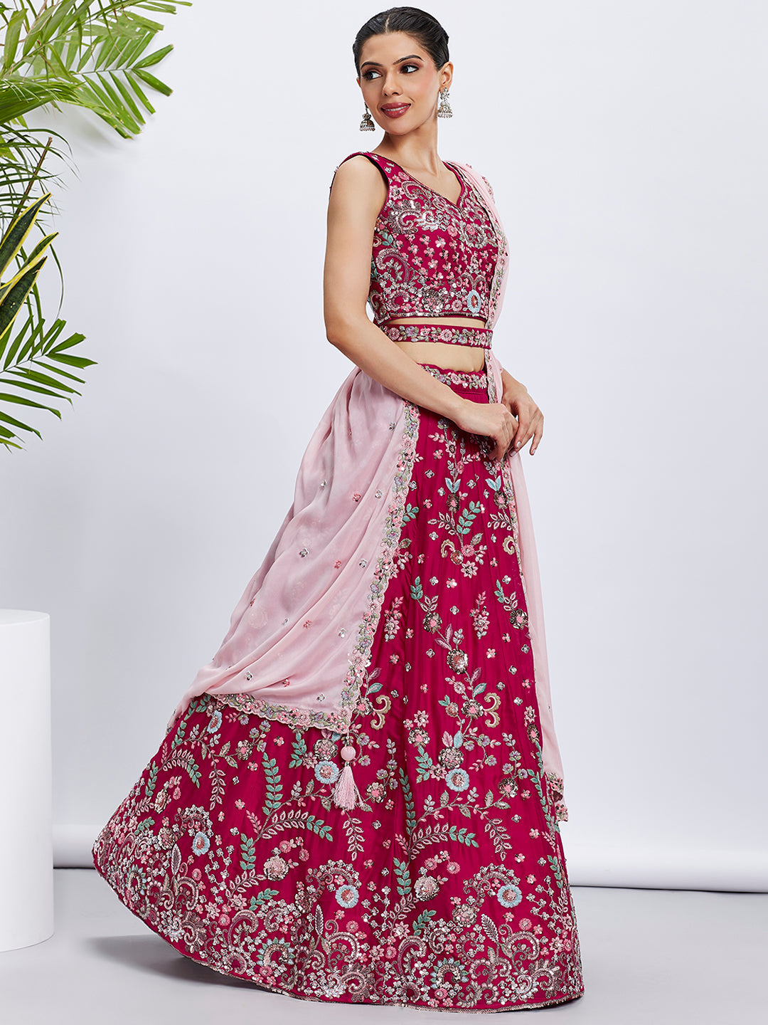 Women Rose Pure Georgette Sequins and thread embroidery Lehenga choli & Dupatta