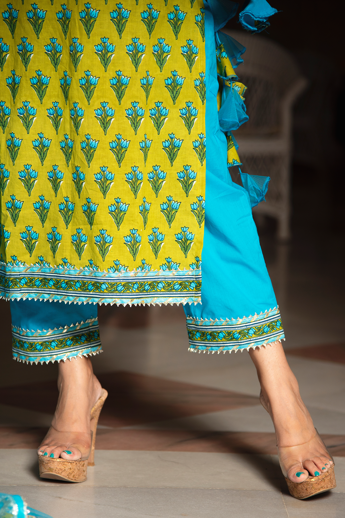 Gulzar Blue Hand Block Cotton Suit Set