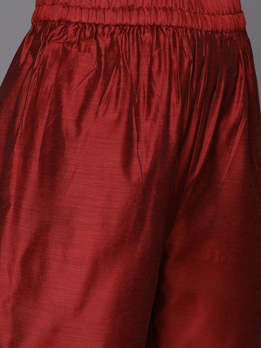 Dhiyona VR Women's Red Embroidered Kurta With Tonal Trouser And Printed Dupattta
