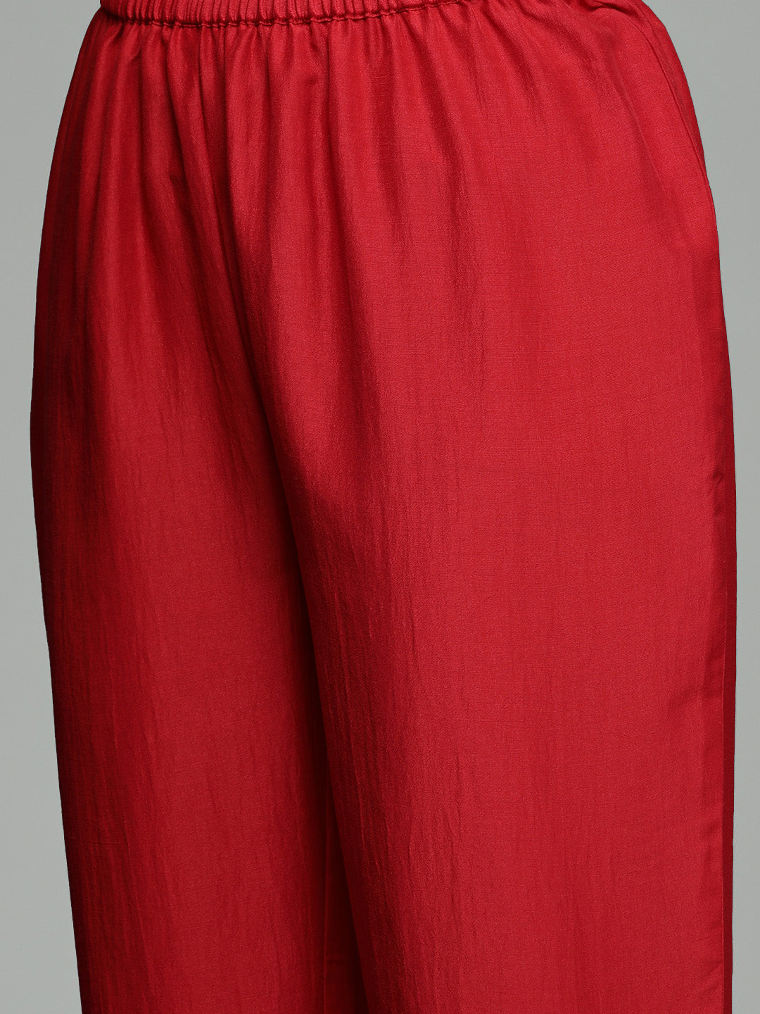 Dhiyona VR Women's Red Embroidered Straight Kurta Paired With Tonal Bottom And Contrast Dupatta With Four Sided Fringes