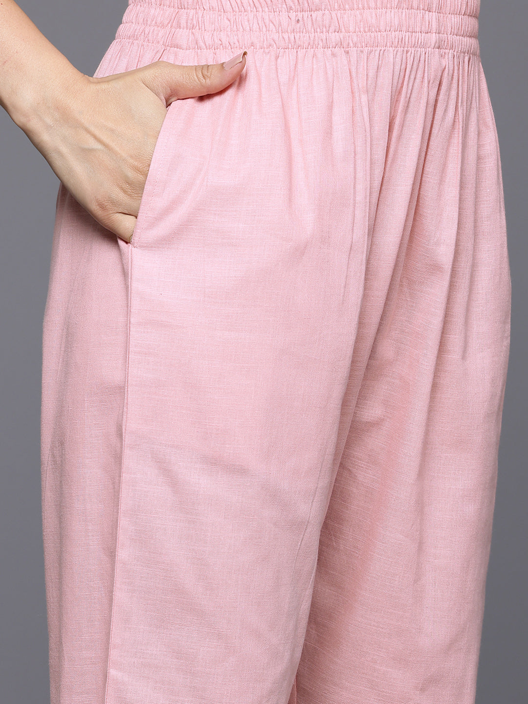 Dhiyona VR Women's Peach V Neck Chickankari Embroidered Kurta With Tonal Bottom And Chiffon Dupatta