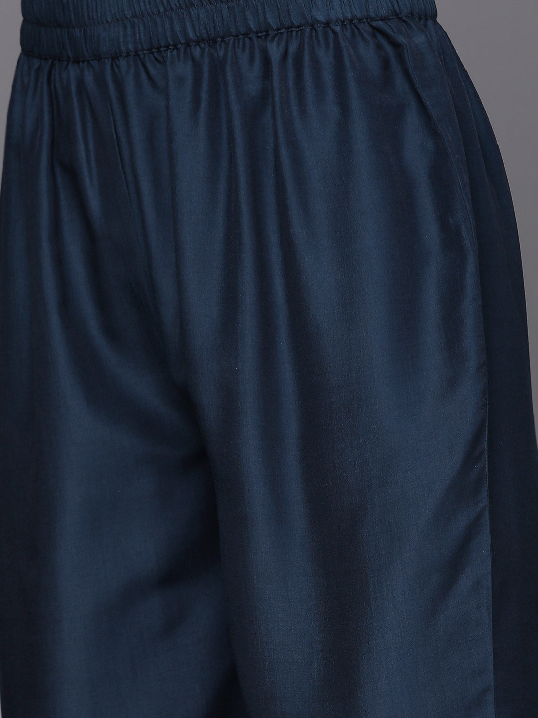 Dhiyona VR Women's Navy Blue Embroidered Straight Kurta Paired With Tonal Bottom And Dotted Dupatta With Four Sided Fringes