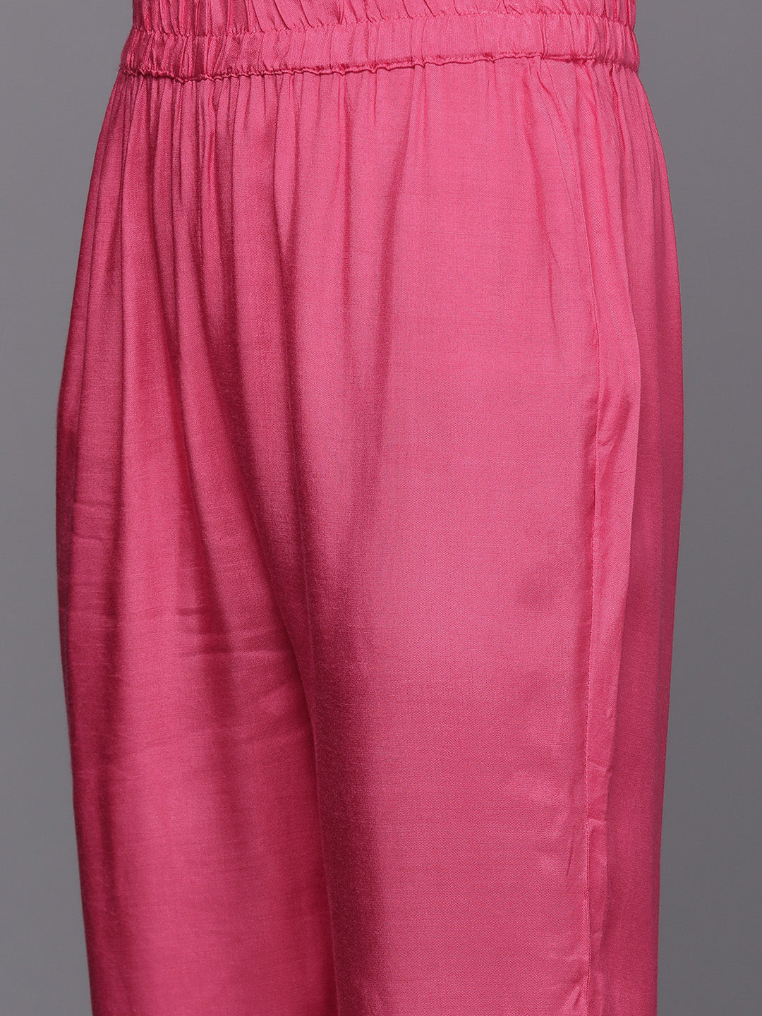 Dhiyona VR Women's Pink Bandhani Printed Straight Kurta Paired With Tonal Bottom And Dupatta