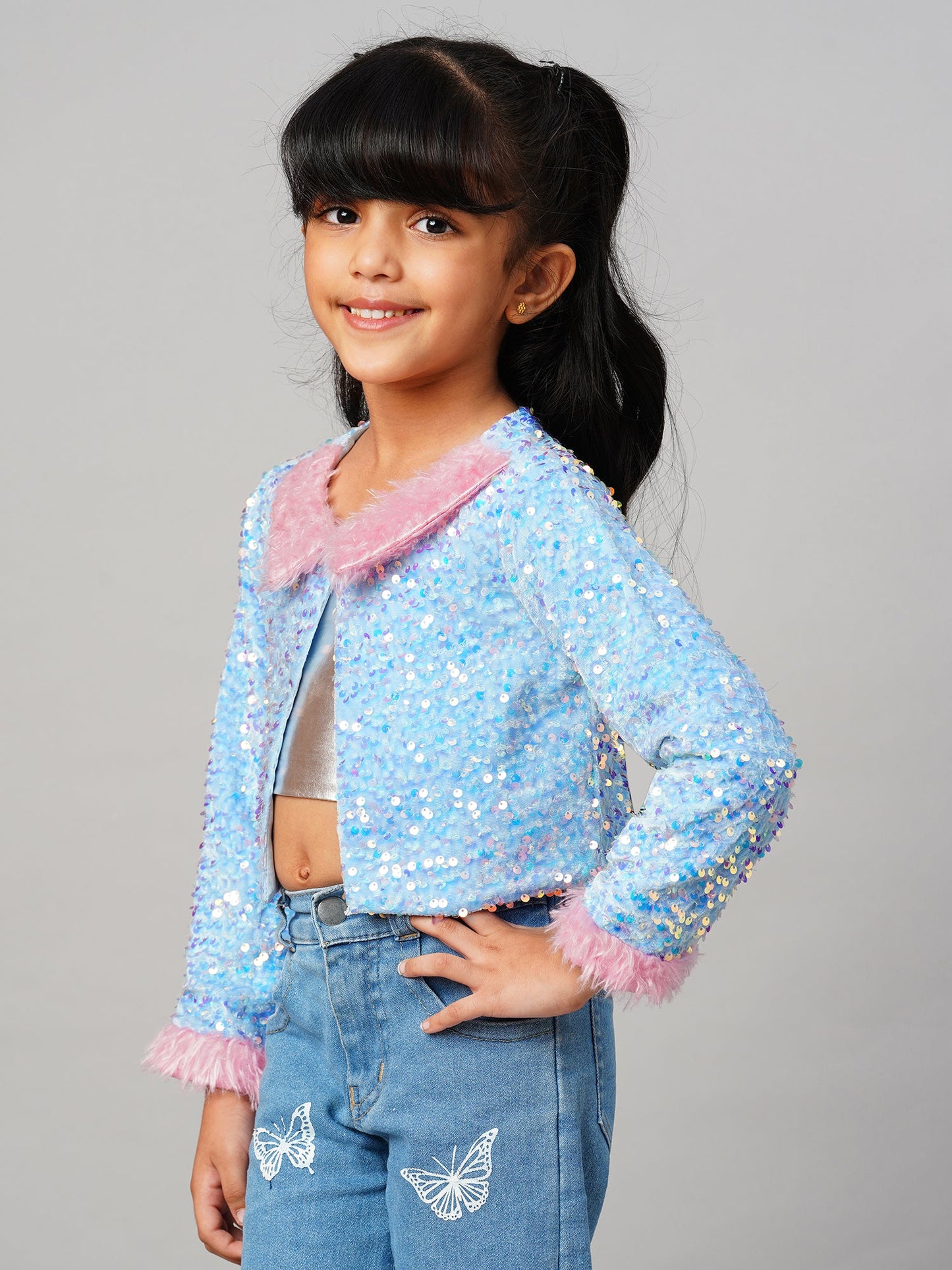 Razzle Dazzle Girls Sequins Blue Party Jacket
