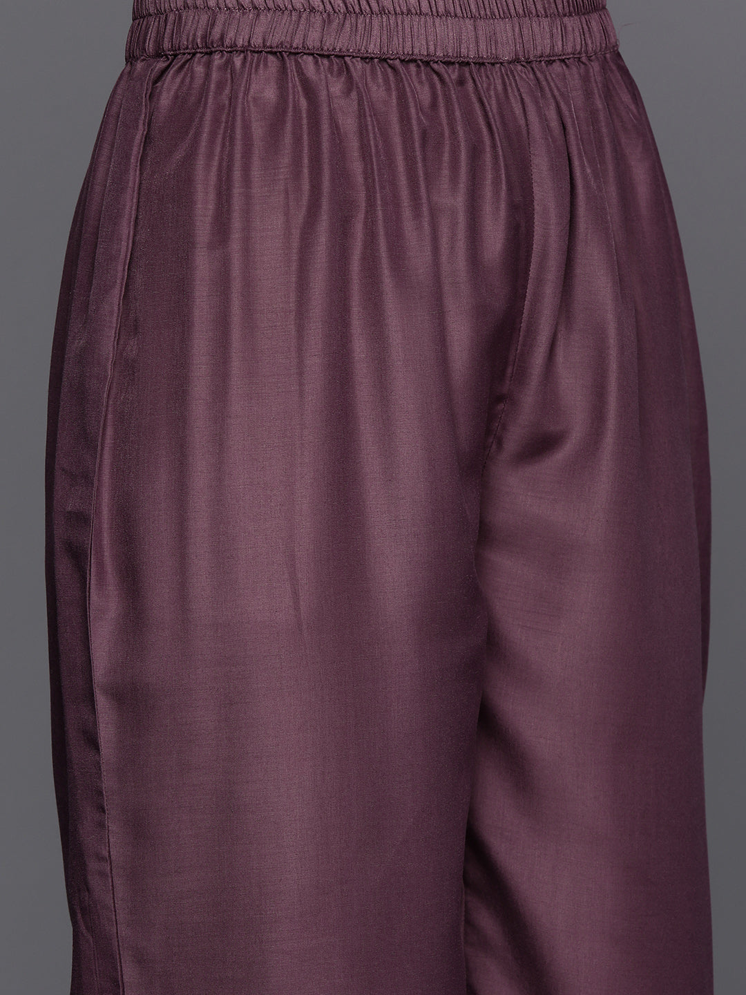 Dhiyona VR Women's Mauve V-Neck Yoke Embroidered Straight Kurta With Fringes Hem Paired With Tonal Bottom And Tonal Dupatta With Fringes