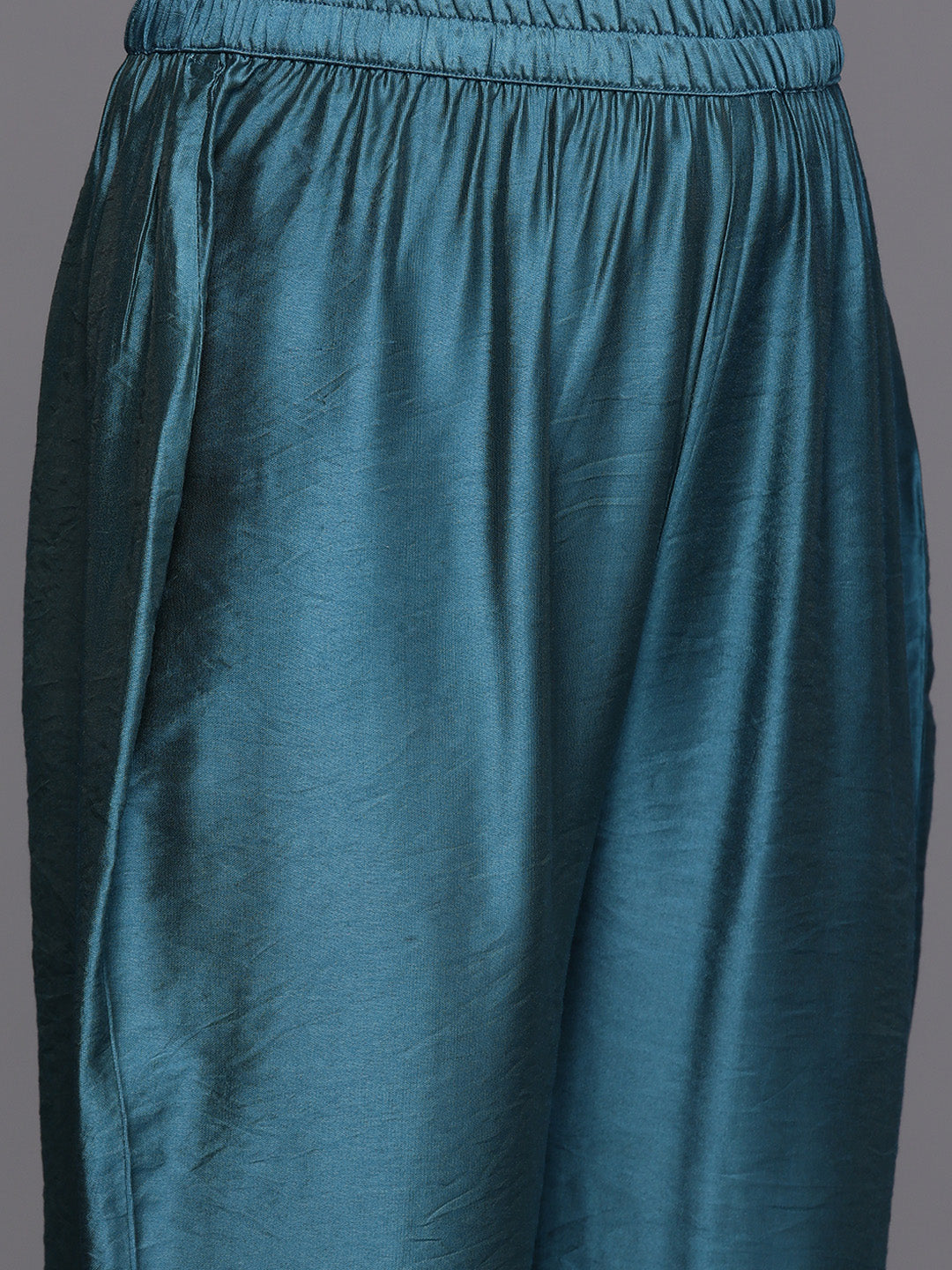 Dhiyona VR Women's Patola Printed, Teal & Beige Mandrin Collar ,Straight Kurta With Solid Bottom And Printed Dupatta