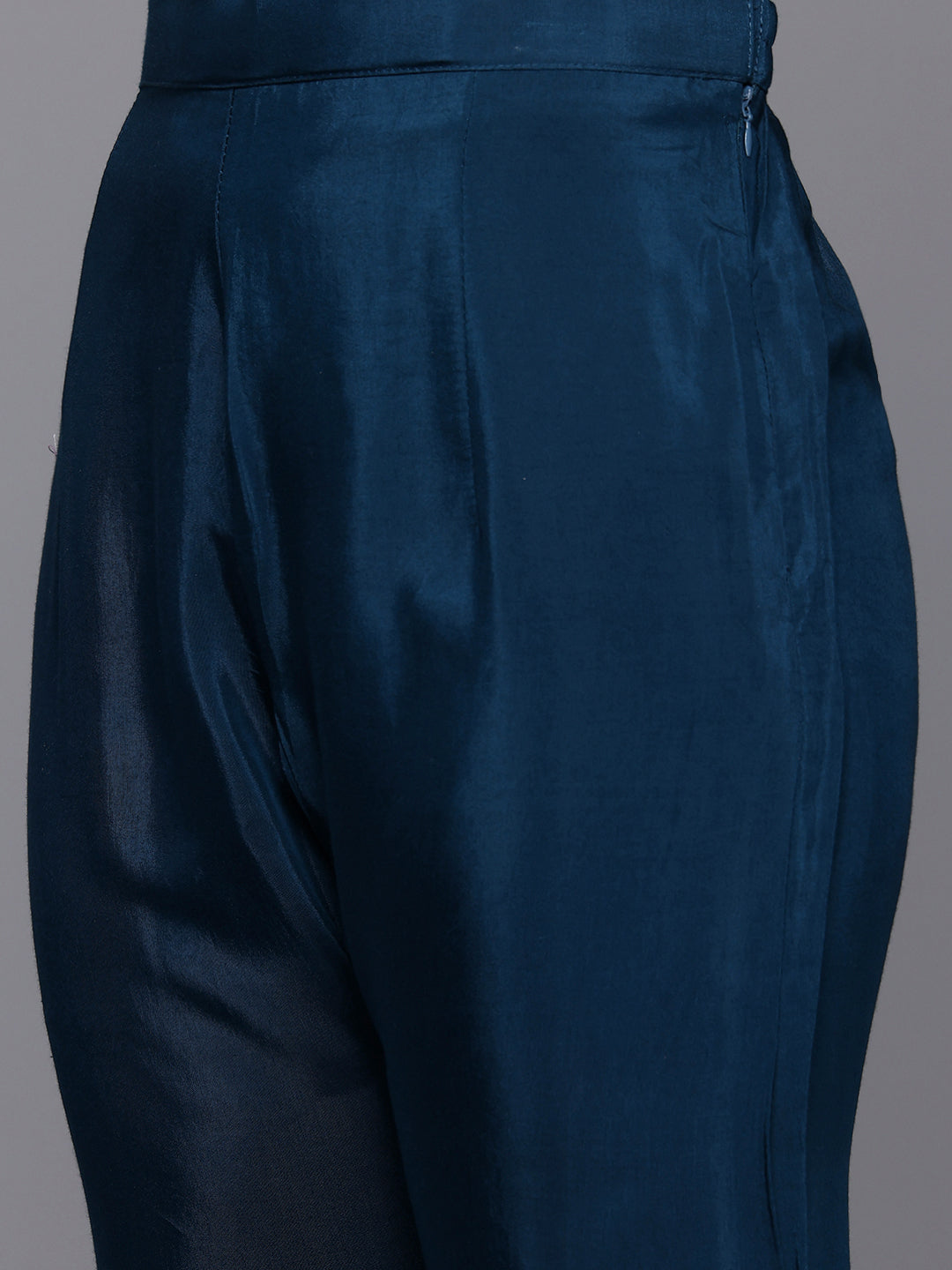 Dhiyona VR Women's Navy Blue Hand Embroidered Straight Kurta With Trousers And Embroidered Dupatta
