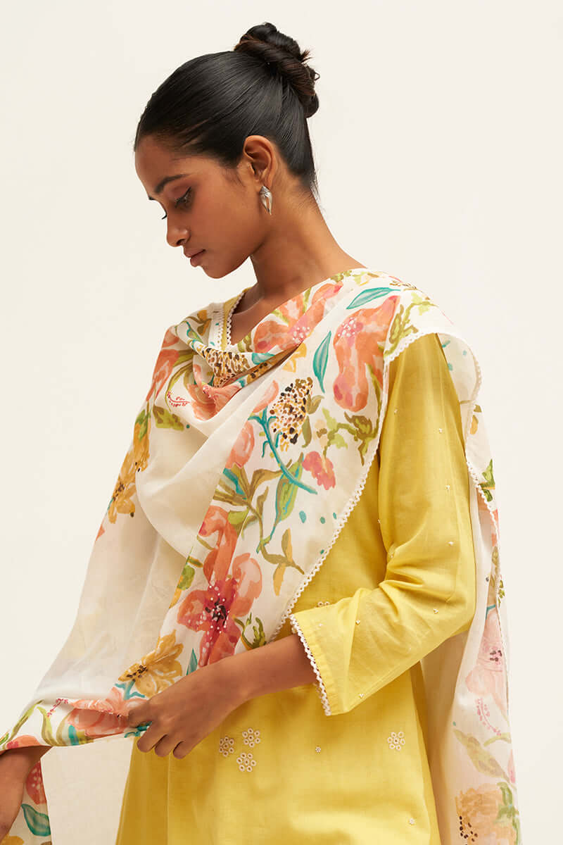 Women's Yellow Embroidered Cotton Salwar Suit