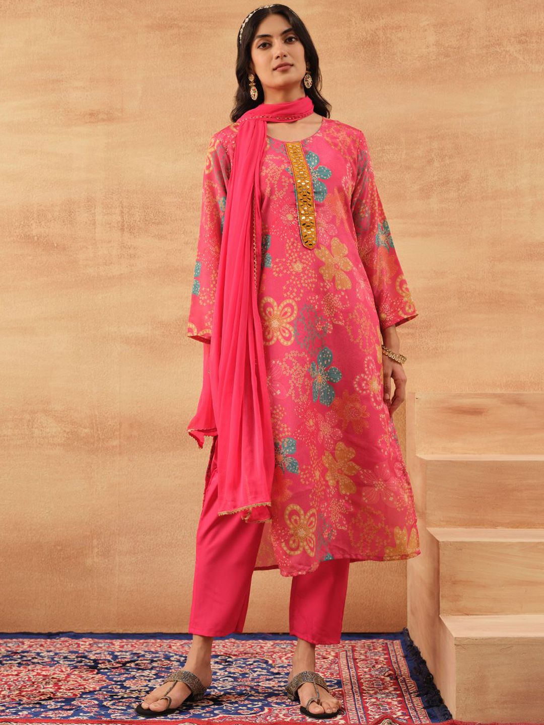 Dhiyona IS Women's Women Printed Kurta with Trousers & Dupatta