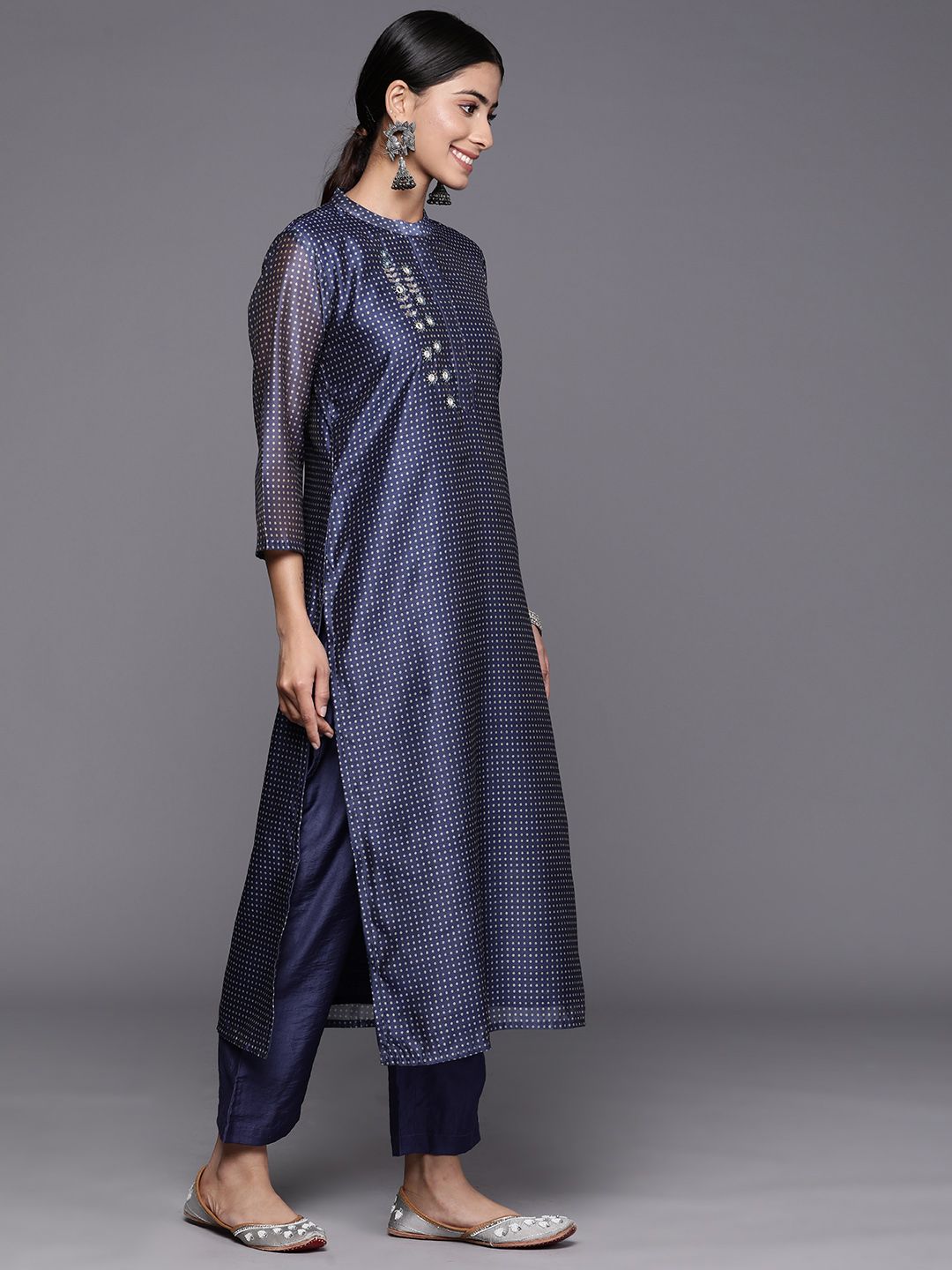 Dhiyona VA Women'sBandhani Printed Regular Mirror Work Kurta with Trousers & With Dupatta