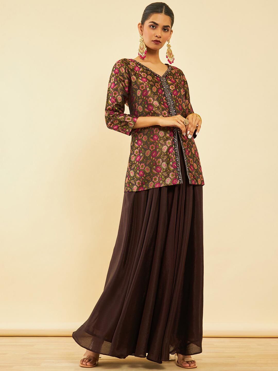 Dhiyona SO Women's Alina Cut Floral Printed Regular Kurti With Skirt & Dupatta
