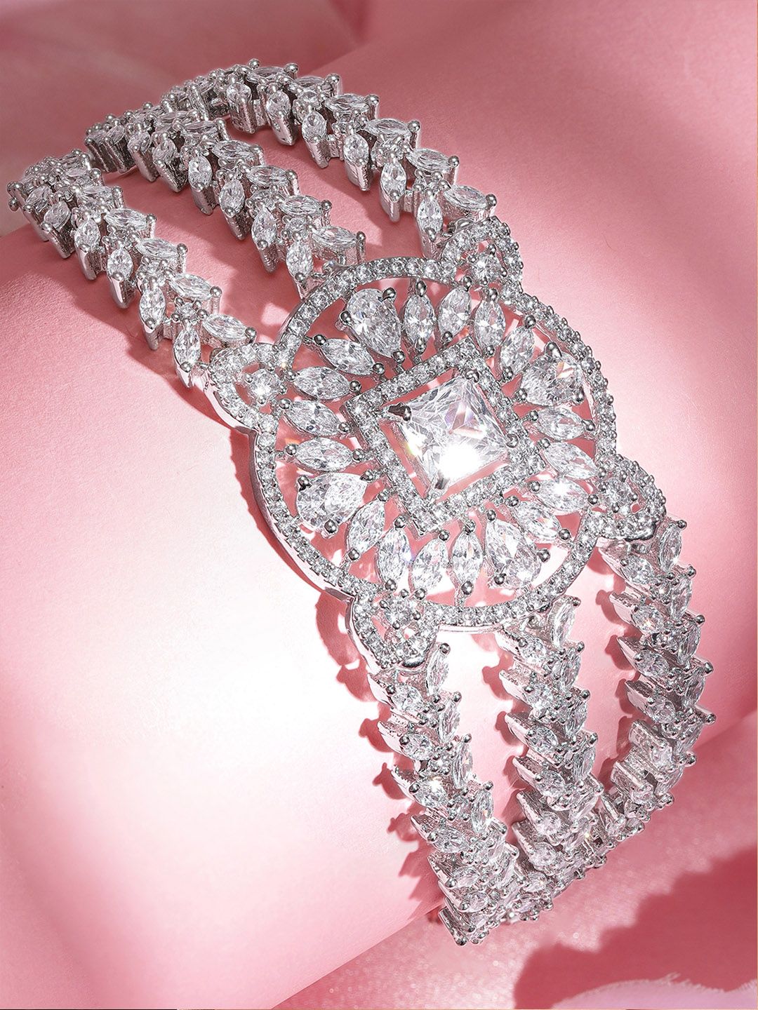 Dhiyona RJ Women's Cubic Zirconia Rhodium-Plated Wraparound Bracelet