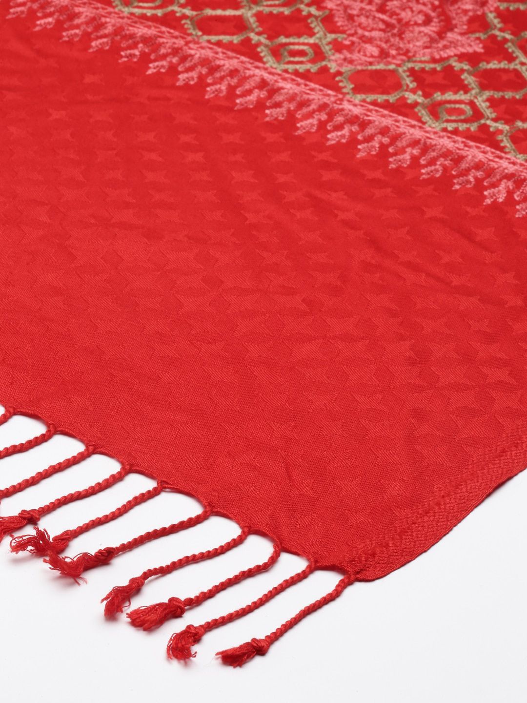 Dhiyona PA Women Red Aari Embroidered Shawl