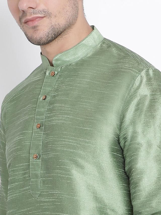 Men's Mint Green Silk Blend Straight Kurta Pyjama Set