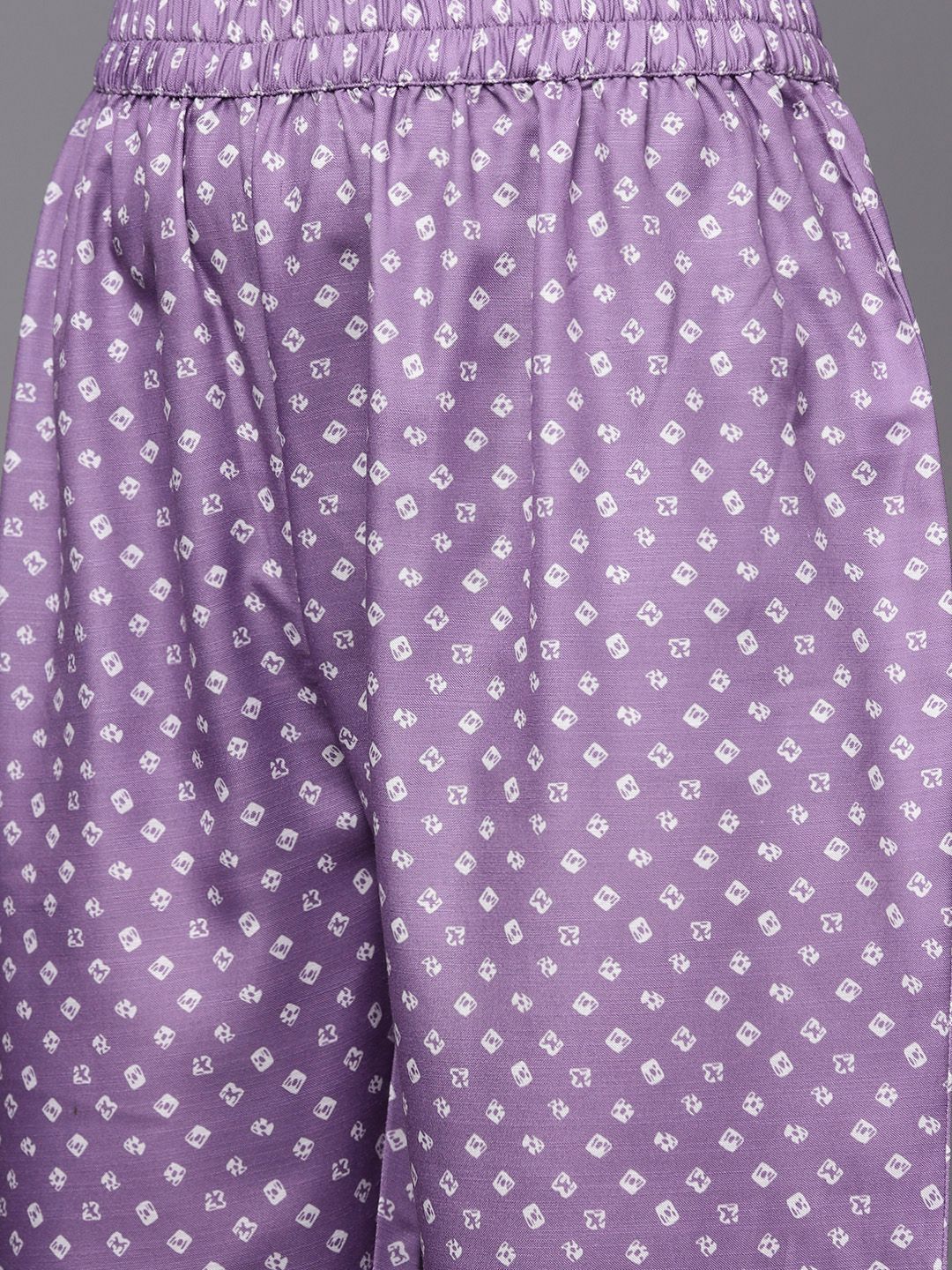 Dhiyona VA Women's Purple Bandhani Printed Kurta with Trousers & With Dupatta