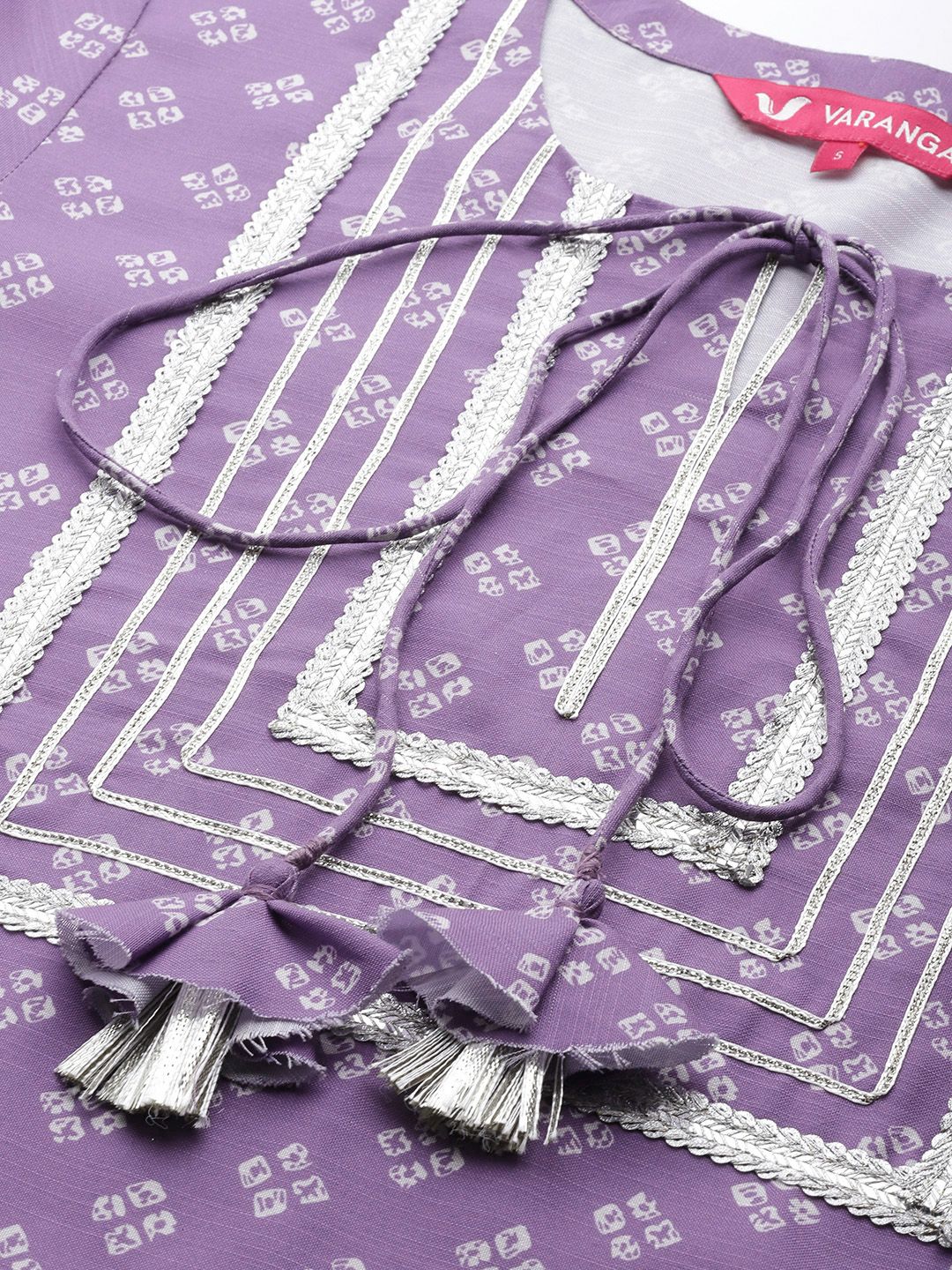 Dhiyona VA Women's Purple Bandhani Printed Kurta with Trousers & With Dupatta