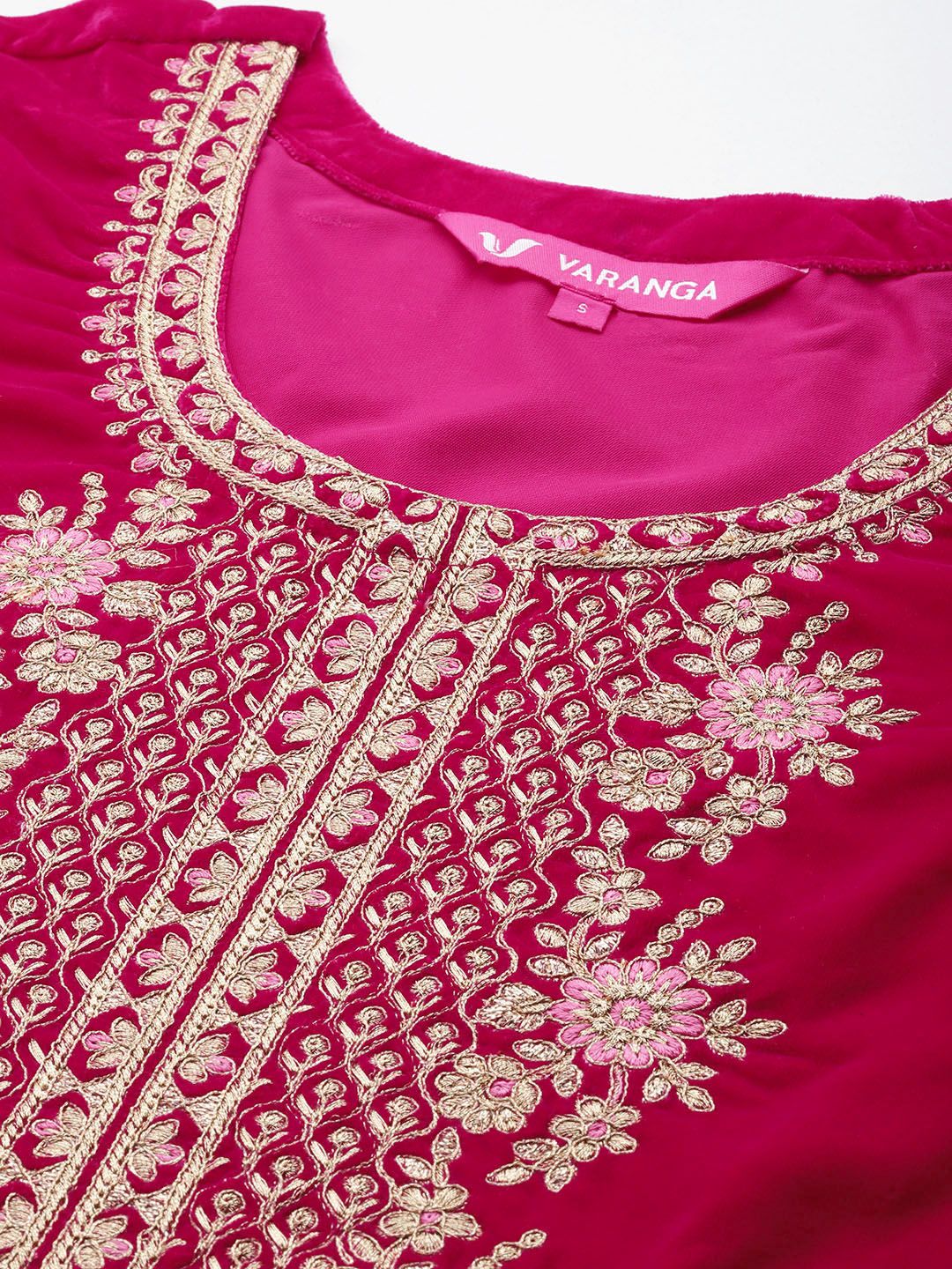Dhiyona VA Women'sFloral Zari Embroidered Velvet Kurta with Trouser & Velvet Dupatta