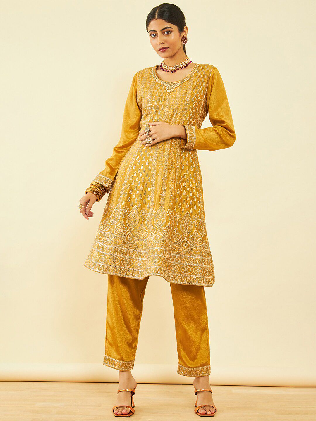 Dhiyona SO Women's Floral Embroidered Regular Sequinned Kurta With Trousers & Dupatta