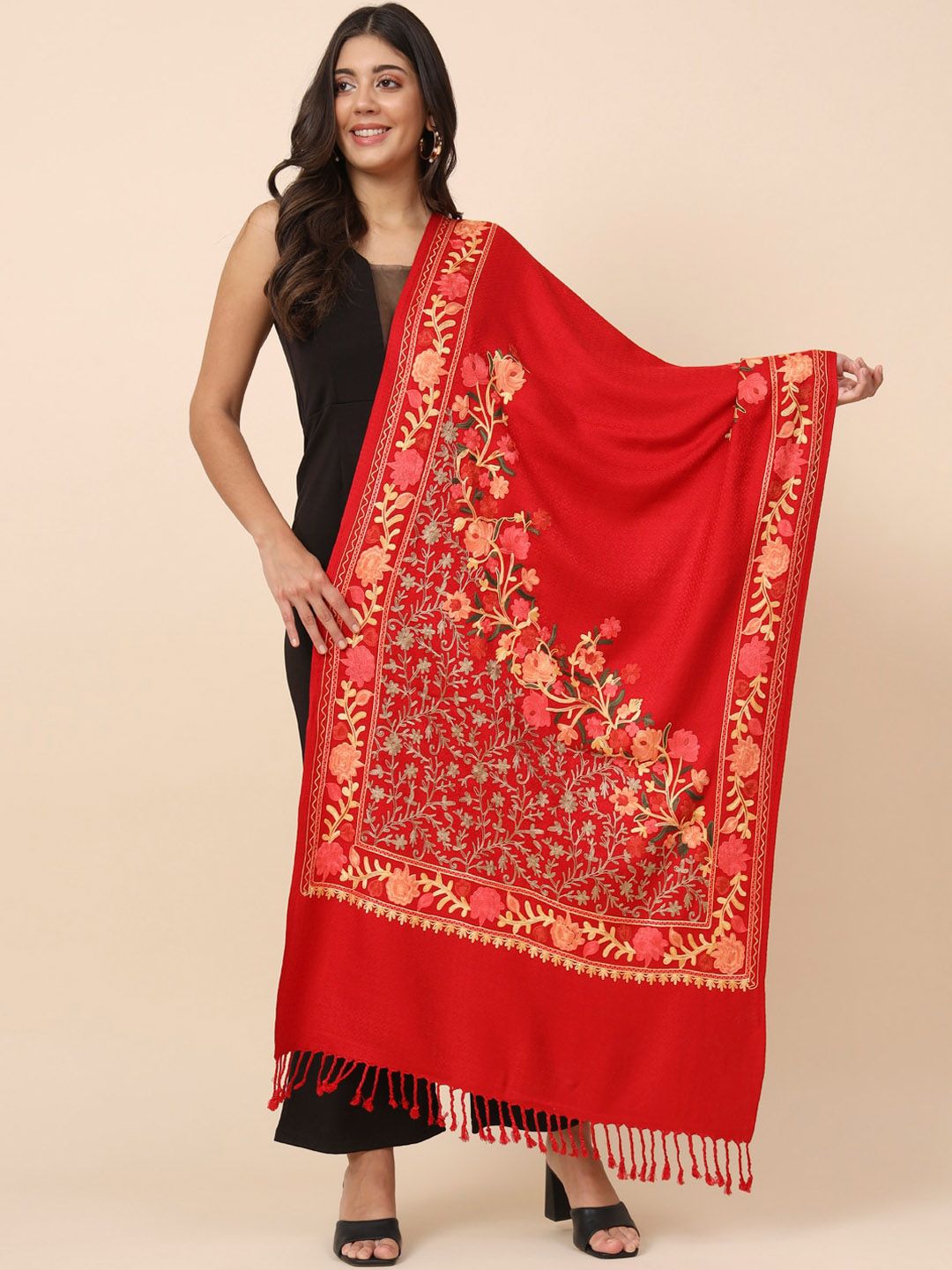 Dhiyona PA Ethnic Motifs Embroidered Shawl