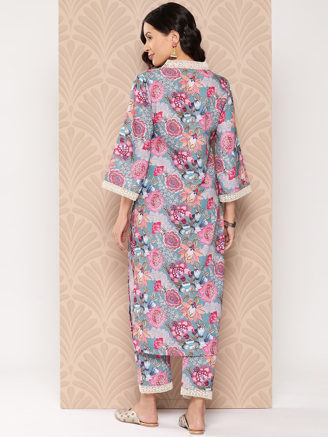 Dhiyona VA Women'sFloral Printed Regular Kurta with Trousers