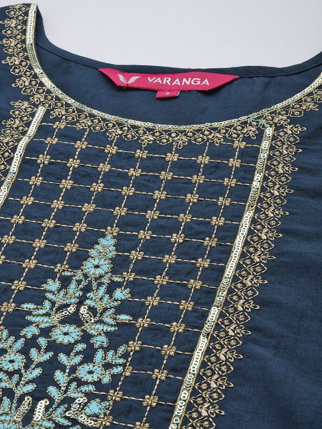Dhiyona VA Women's Navy Blue Yoke Design Kurta with Trousers & With Dupatta